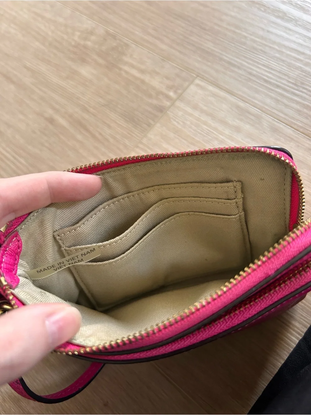COACH Hot Pink Leather Wristlet Clutch with Gold Hardware